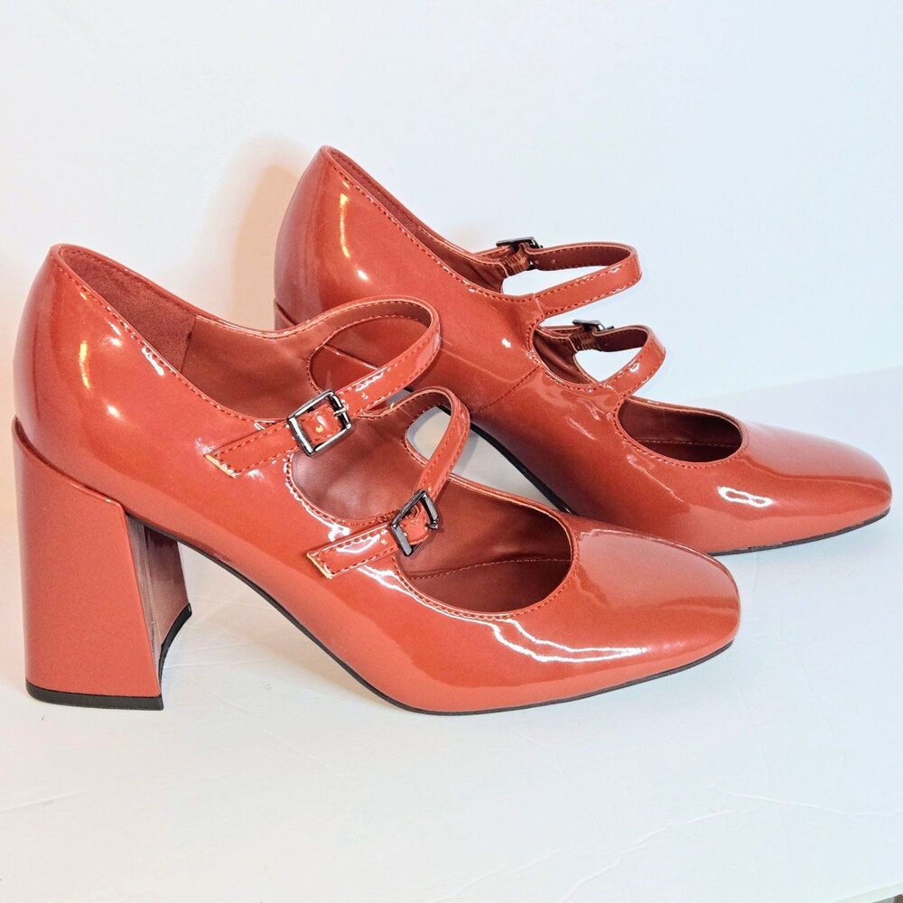 MARC FISHER Pumps Mary Jane Heels Charisy Double Straps Red Women Shoe Sz 8M NIB
